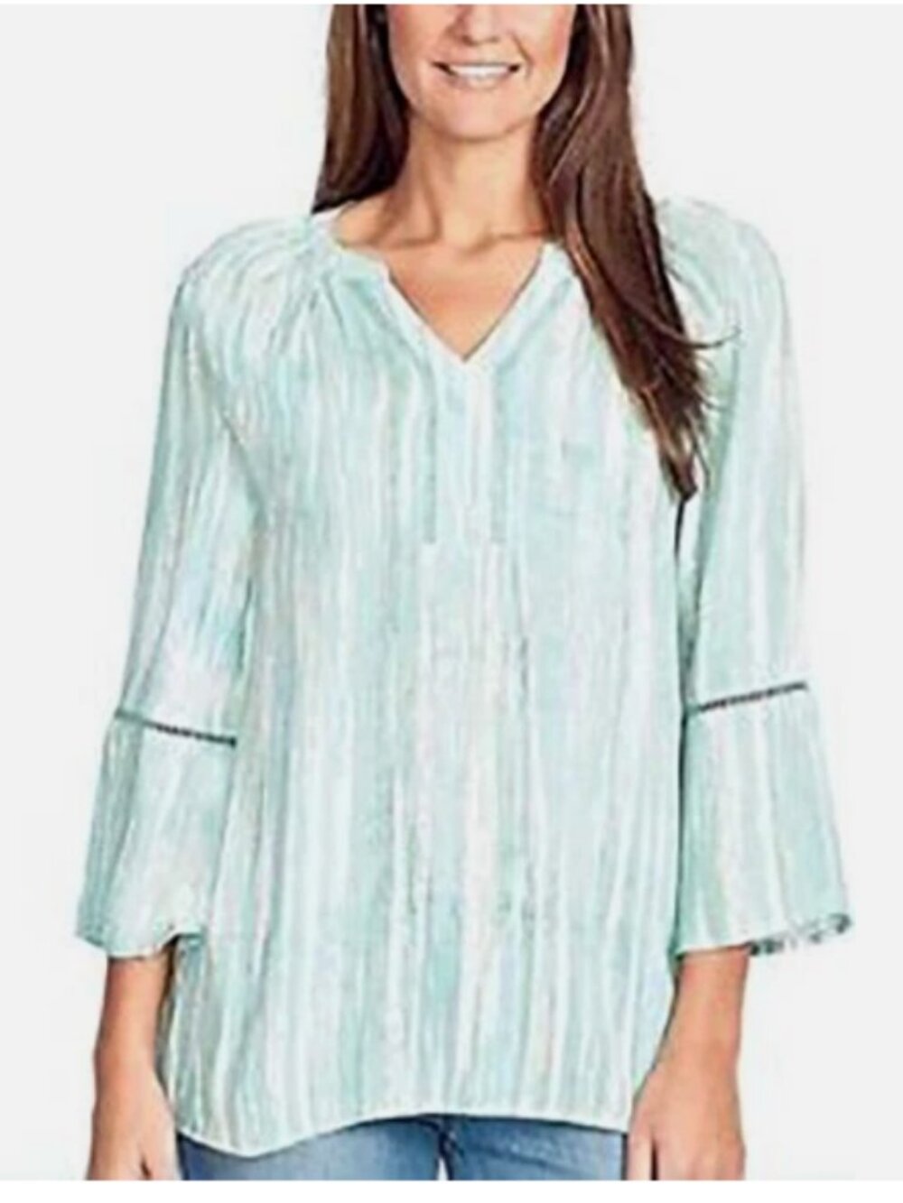 Gloria Vanderbilt Women's Nova Flutter Sleeve Blouse - Paint Flow Aqua Mist - S